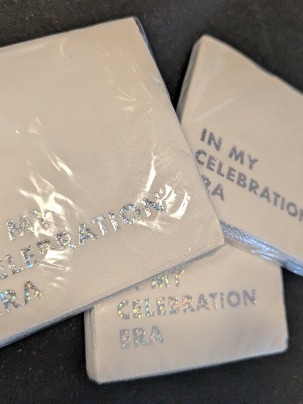 New, Sealed 3 packs of 30 (90 total) Beverage Napkins "In My Celebration Era"